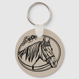 Horse head with flowers  key ring