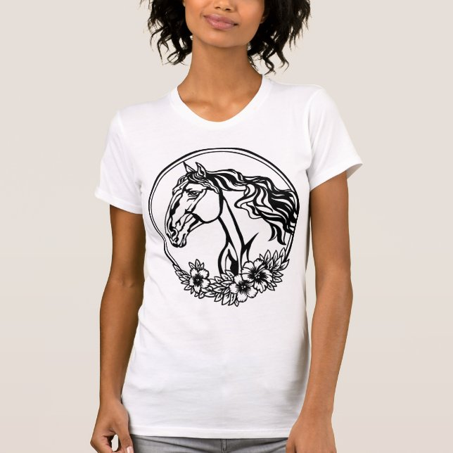 Horse head with flowers  T-Shirt (Front)