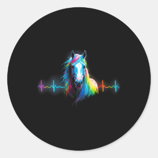 Horse Heartbeat Women Men Girls Teens Horseback Ri Classic Round Sticker