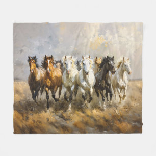 Horse Herd Galloping Mustang Painting Fleece Blanket
