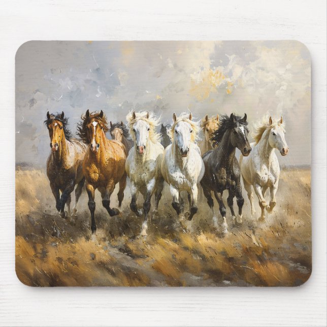 Horse Herd Galloping Mustang Painting Mouse Pad (Front)