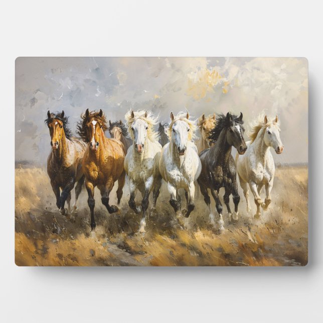 Horse Herd Galloping Mustang Painting Plaque (Front)