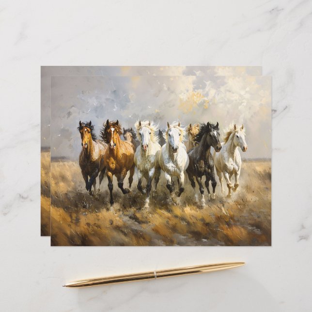 Horse Herd Galloping Painting Scrapbook Paper (Front/Back In Situ)