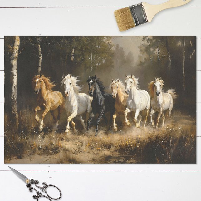 Horse Herd in the Forest Painting Decoupage Tissue Paper (Creator Uploaded)