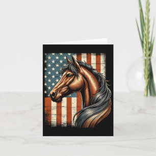 Horse Horseback Riding Western Farm American Flag Card