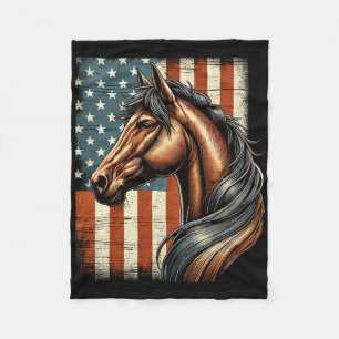 Horse Horseback Riding Western Farm American Flag Fleece Blanket