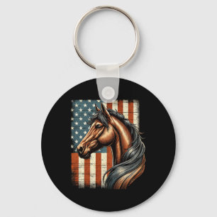 Horse Horseback Riding Western Farm American Flag Key Ring