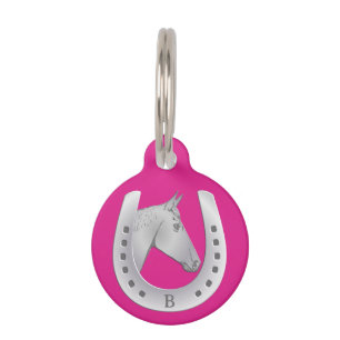 Horse Horseshoe Emblem Monogram Hot Pink Pet Tag