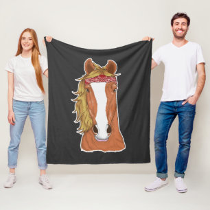 Horse Illustration Equestrian Lover Novelty Fleece Blanket