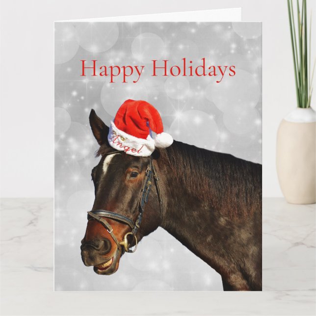 Horse in a Christmas Hat Card (Front)
