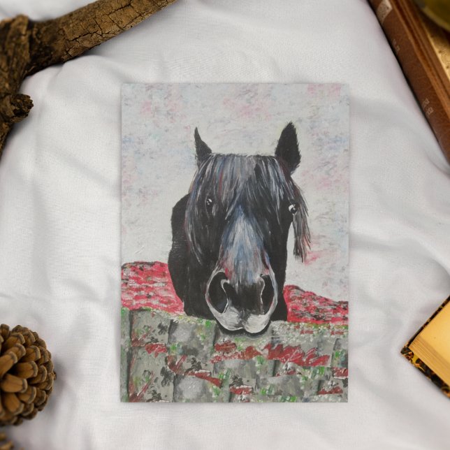 Horse in a field equestrian painting rider card (Creator Uploaded)