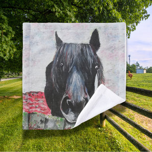 Horse in a field equestrian painting rider wash cloth