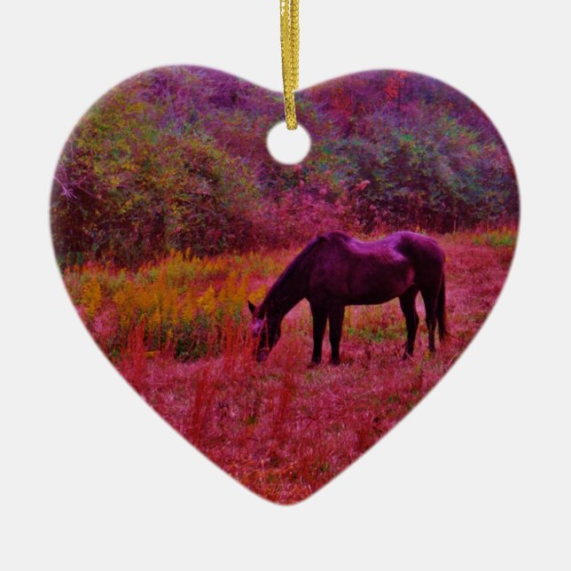 Horse in a Kaleidoscope Coloured Field Ceramic Tree Decoration (Front)