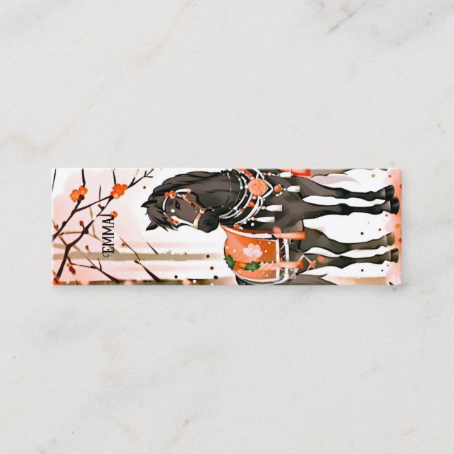 Horse in a Red Forest Custom Name Bookmark Mini Business Card (Front)