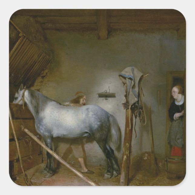 Horse in a Stable, c.1652-54 (oil on panel) Square Sticker (Front)