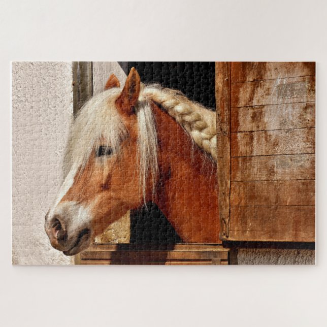 Horse in a stable with a braided mane jigsaw puzzle (Horizontal)
