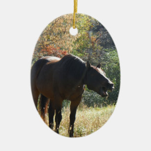 Horse in Autumn Ceramic Tree Decoration