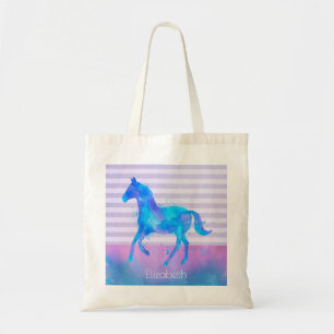 Horse in Blue and Purple Watercolor Personalised Tote Bag