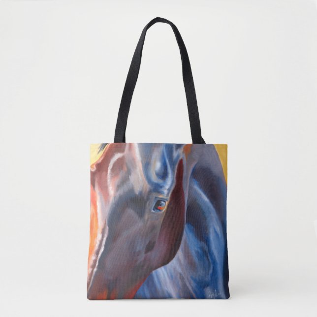 Horse in Blues Modern Equestrian Horse Lovers Art  Tote Bag (Front)