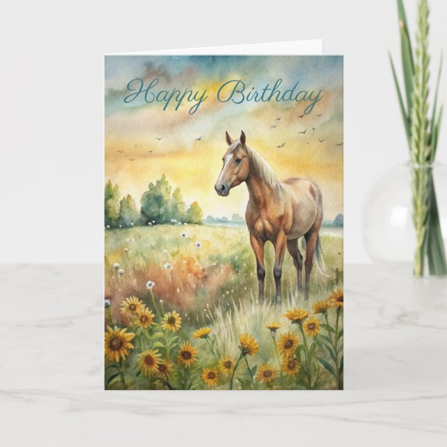 Horse in Field Birthday Card (Front)