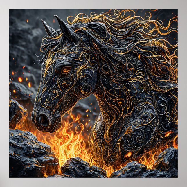 🔥 Horse In Fire Art Gift For Horse Lover 🐎 Poster (Front)