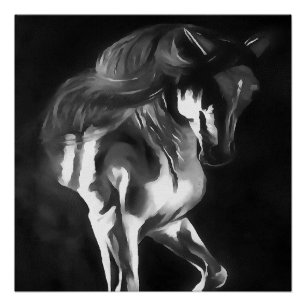 Horse In Grey On Black Poster