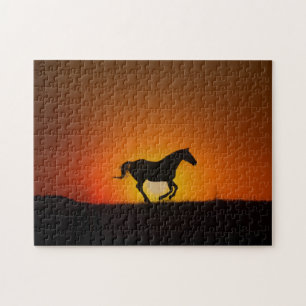 Horse in Orange Sunset Challenging Jigsaw Puzzle