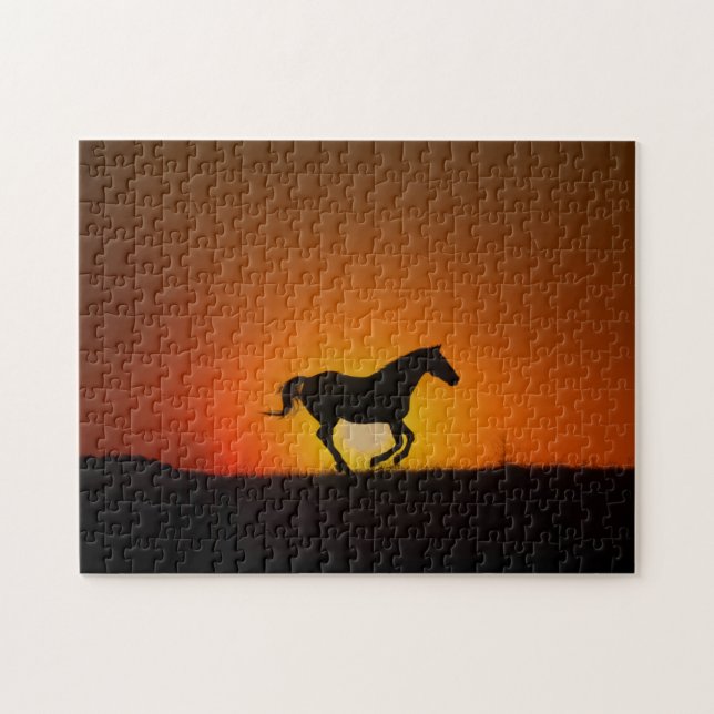 Horse in Orange Sunset Challenging Jigsaw Puzzle (Horizontal)