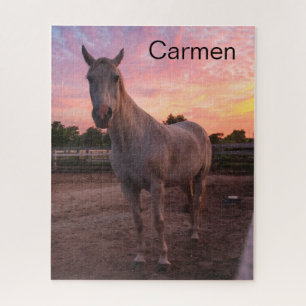 Horse in Paddock and farm horse, personalise name Jigsaw Puzzle