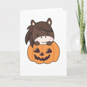 Horse In Pumpkin Sweet Horses Happy Halloween Card