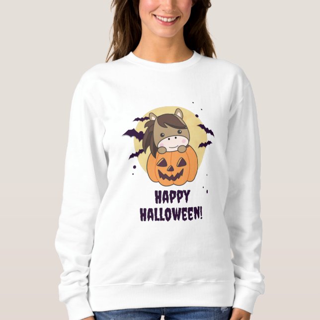 Horse In Pumpkin Sweet Horses Happy Halloween Sweatshirt (Front)