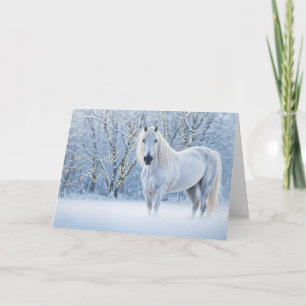 Horse in Snow with Lights Holiday Christmas Card
