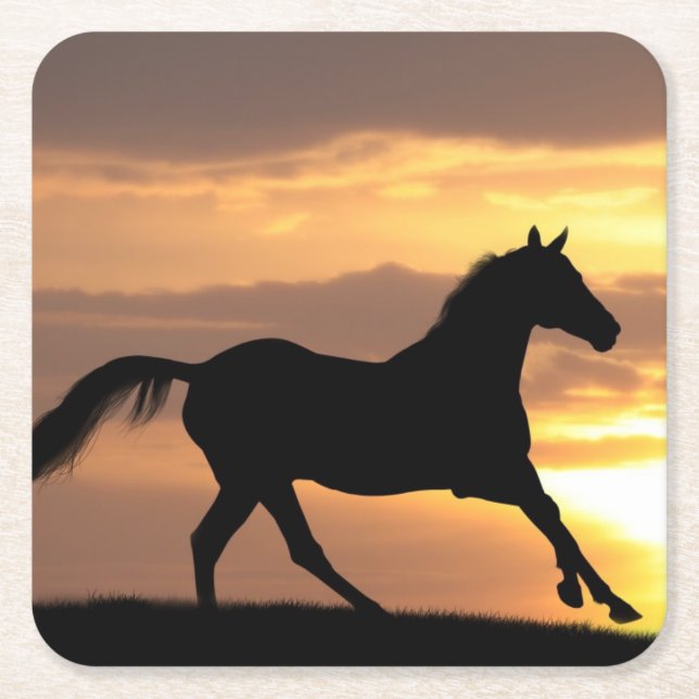 Horse In Sunset Square Paper Coaster (Front)