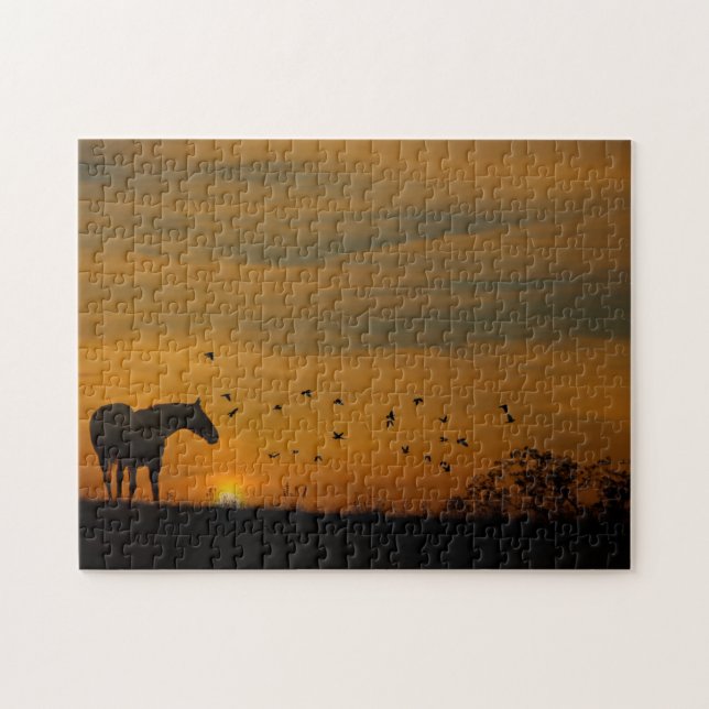 Horse in Sunset with Birds Jigsaw Puzzle (Horizontal)