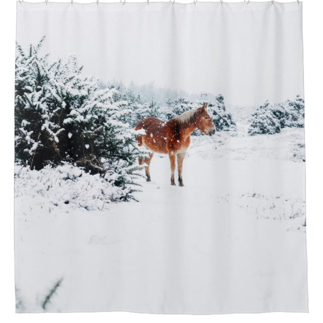 HORSE IN THE FALLING SNOW SHOWER CURTAIN (Front)