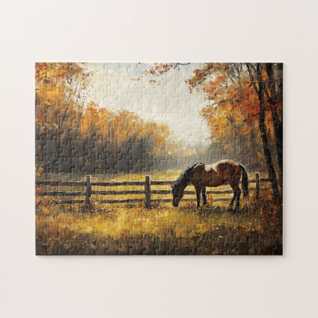 Horse in the Field Golden Hour Painting Jigsaw Puzzle (Horizontal)