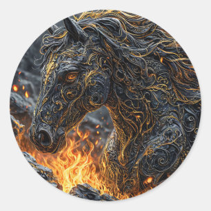 Horse in the fire classic round sticker