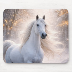 Horse in the Snow with Lights Christmas Mouse Pad