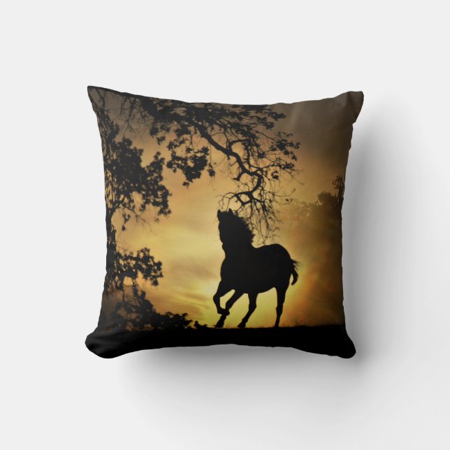 Horse in the Sunset Decor Pillow (Front)