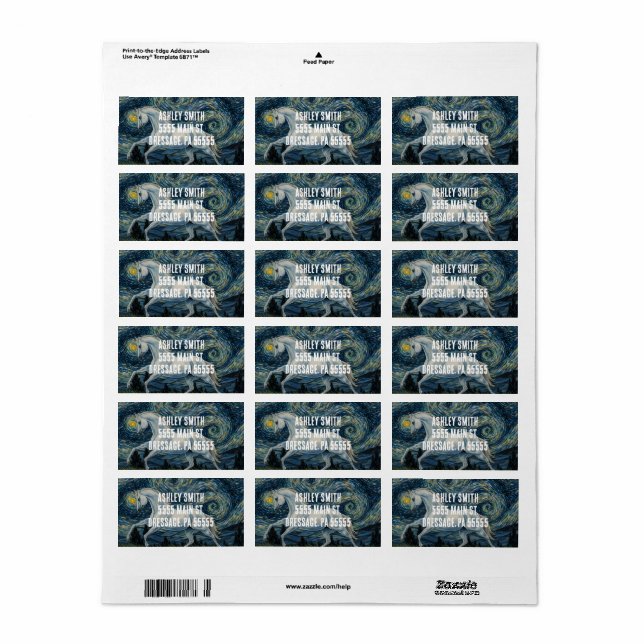 Horse in Van Gogh Starry Night Label (Full Sheet)