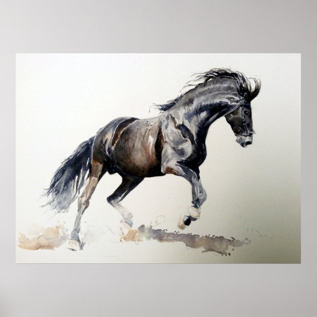 Horse In Watercolor Portrait Poster Print (Front)