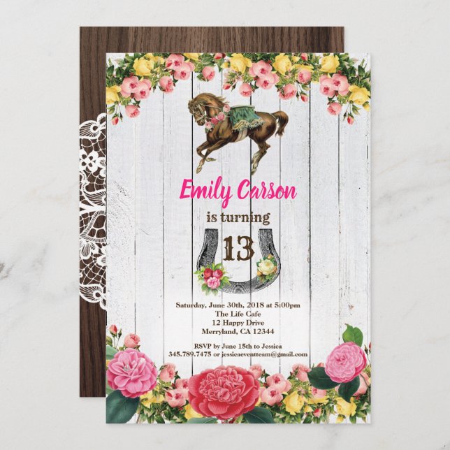 Horse invitation horse back riding birthday invite (Front/Back)