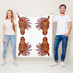 Horse jewel colourful cowgirl brown white red fleece blanket