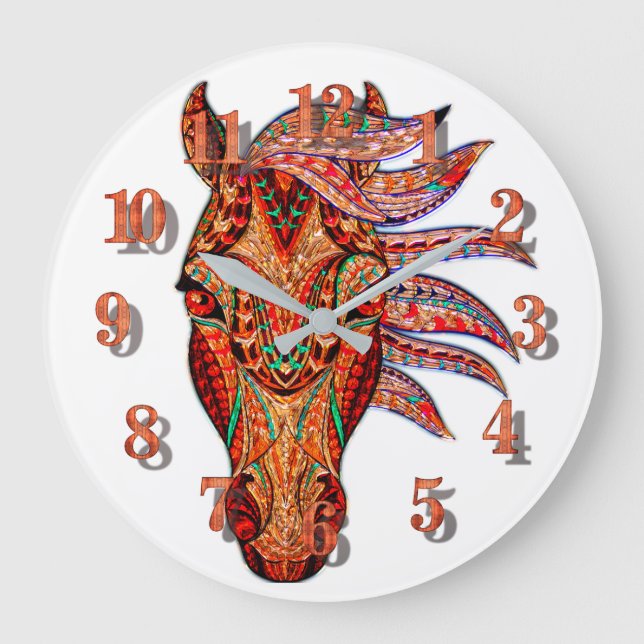 Horse jewel mosaic colorful cowgirl equestrian large clock (Front)
