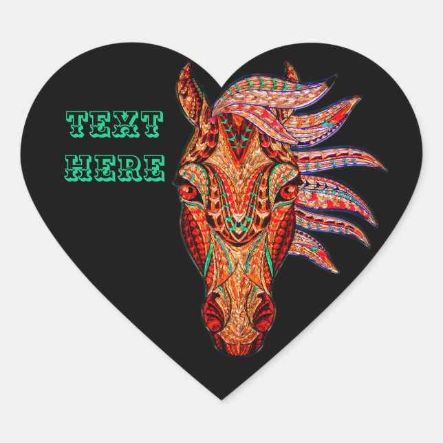 Horse jewel mosaic colourful cowgirl black brown  heart sticker (Front)