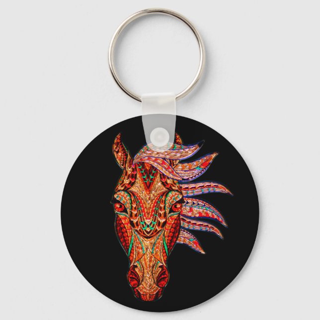 Horse jewel mosaic colourful cowgirl equestrian key ring (Front)