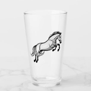Horse Jump Black And White Doodle Glass