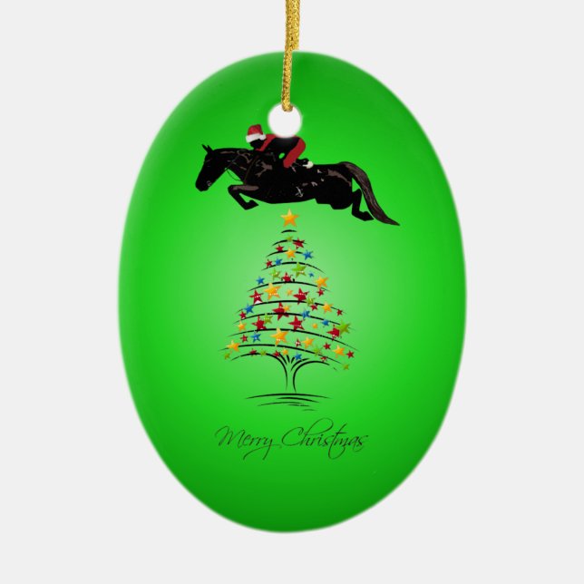 Horse Jumping Christmas Ceramic Tree Decoration (Front)