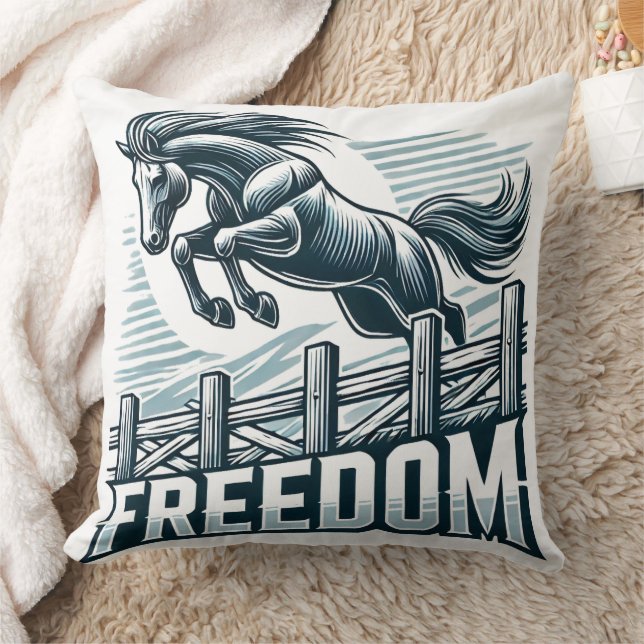 Horse Jumping Over the Freedom Wall Cushion (Blanket)