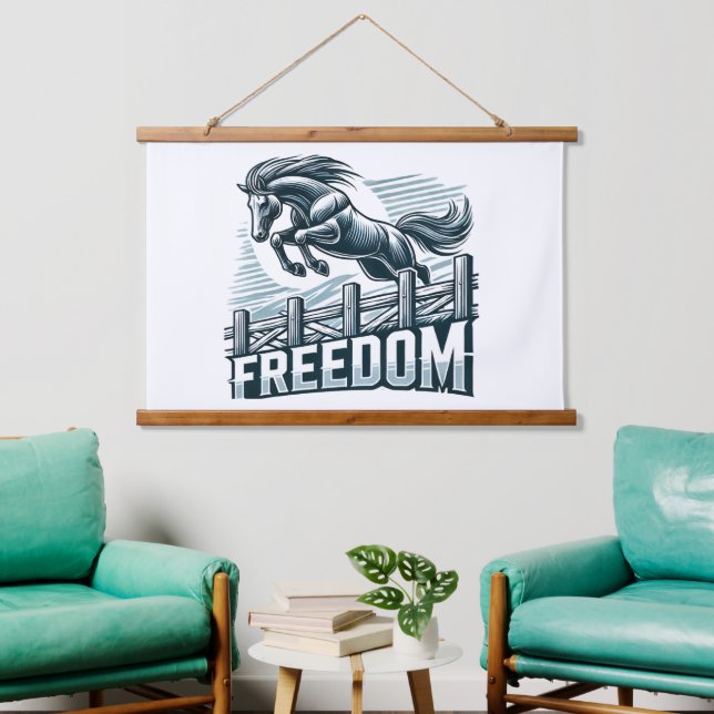 Horse Jumping Over the Freedom Wall Hanging Tapestry (Living Room)